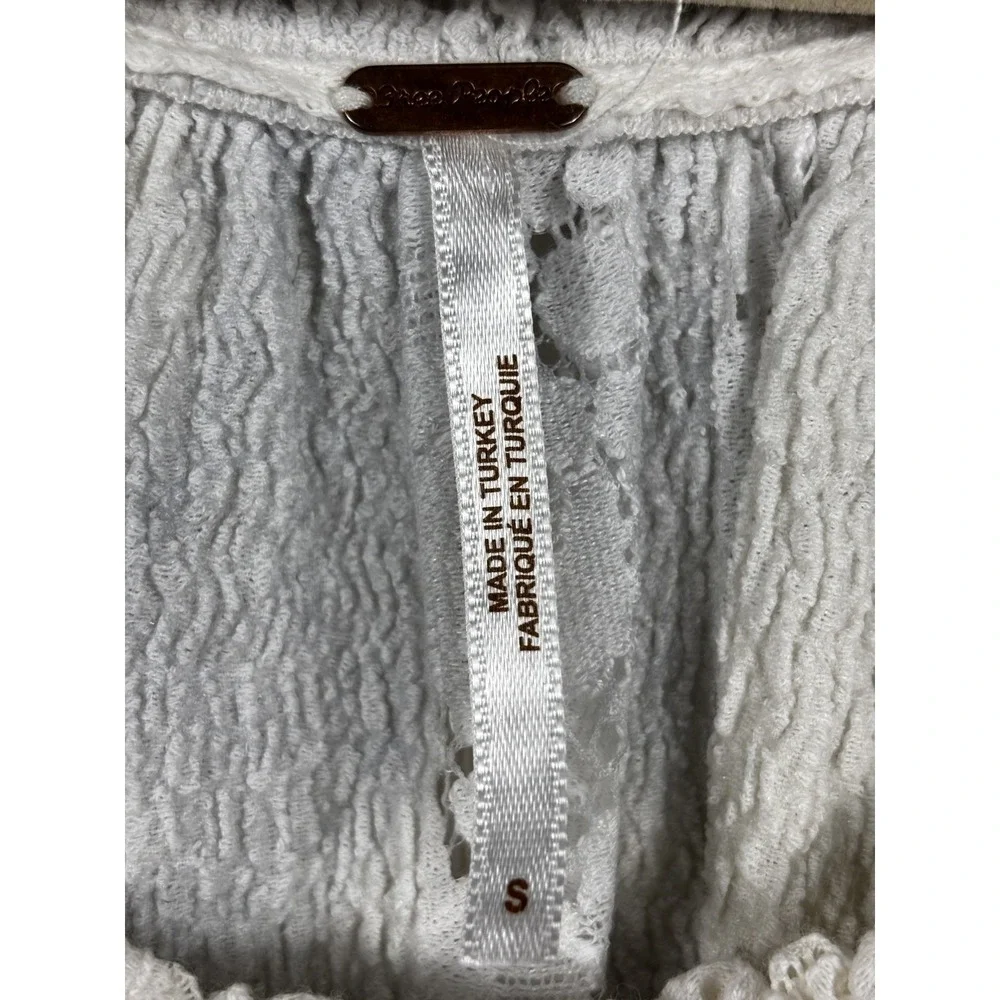 Free People Stacey‎ Lace Top White Sheer Boho Cottagecore Romantic S